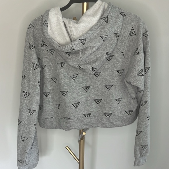 Guess Hoodie Crop Top Jacket Pullover Gray L ( fits like a med) Long Sleeve - Picture 5 of 7